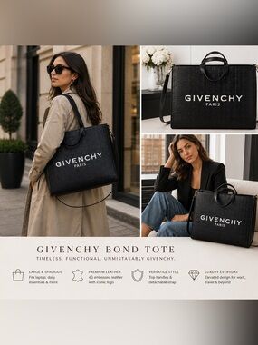Givenchy Bond Large Black 4G Embossed Leather Tote Logo Bag Authentic